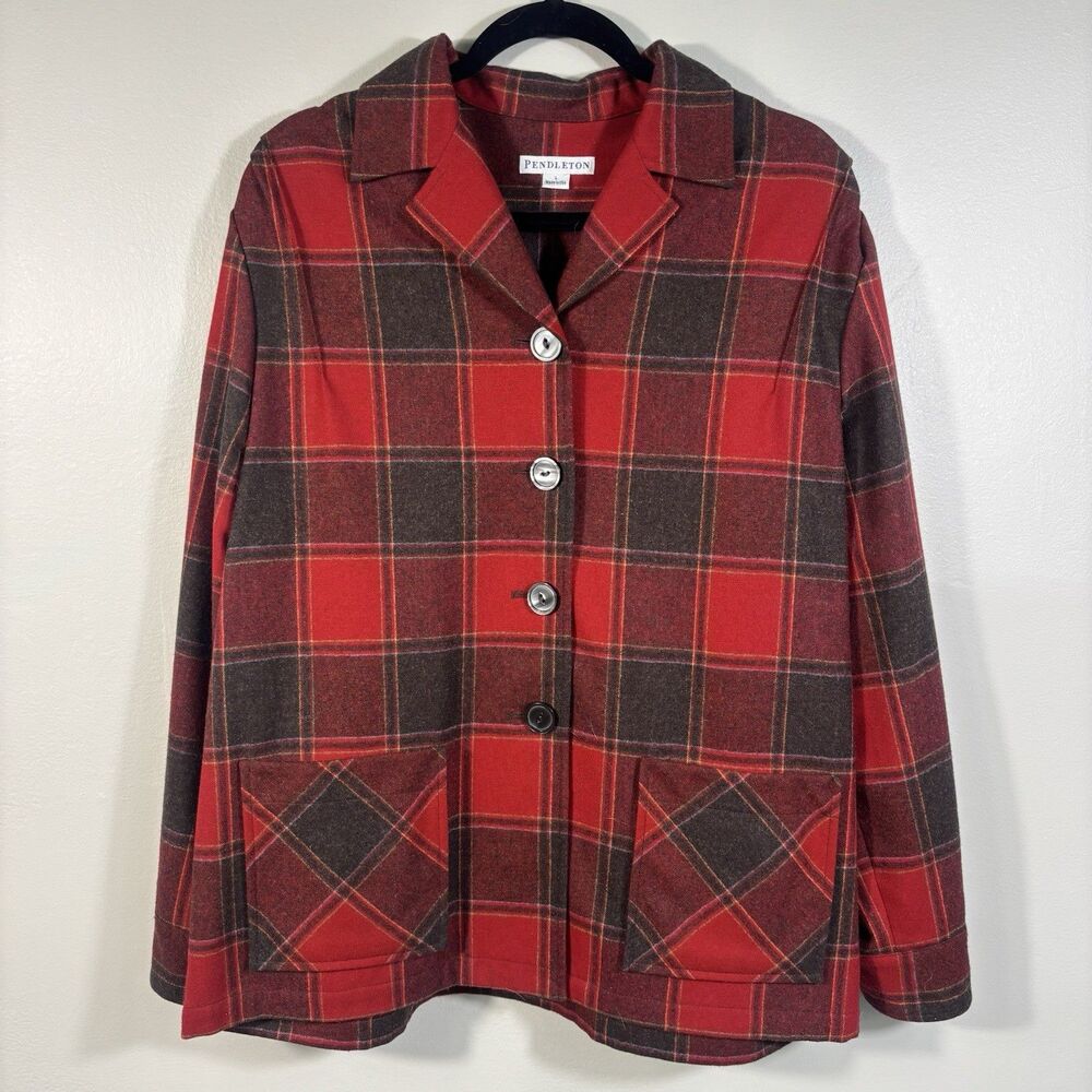 Pendelton Heritage Limited Edition Size L Red Plaid 100% Virgin Wool Jacket EUC